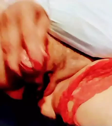 Pussy pounding red devil dildo