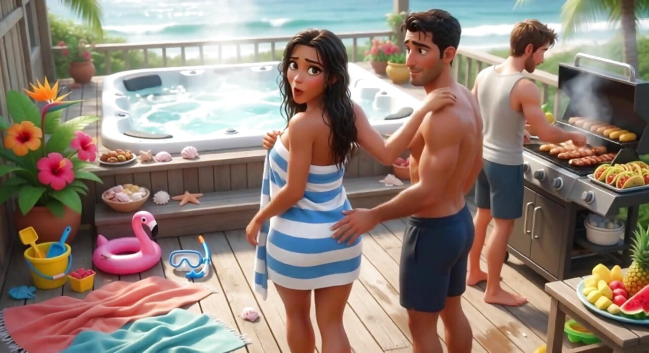 חום קיץ סודי בבית החוף ג'קוזי עם החבר הכי קרוב של בן זוגי (נוצר באמצעות AI)