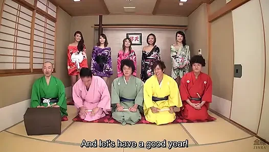 Ünlü jav aktörler yeni yıl partisi ve büyük grup seks partisi için toplanıyor