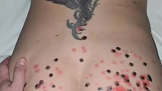 He drips wax on my ass and then cums on my pussy to cool me off!