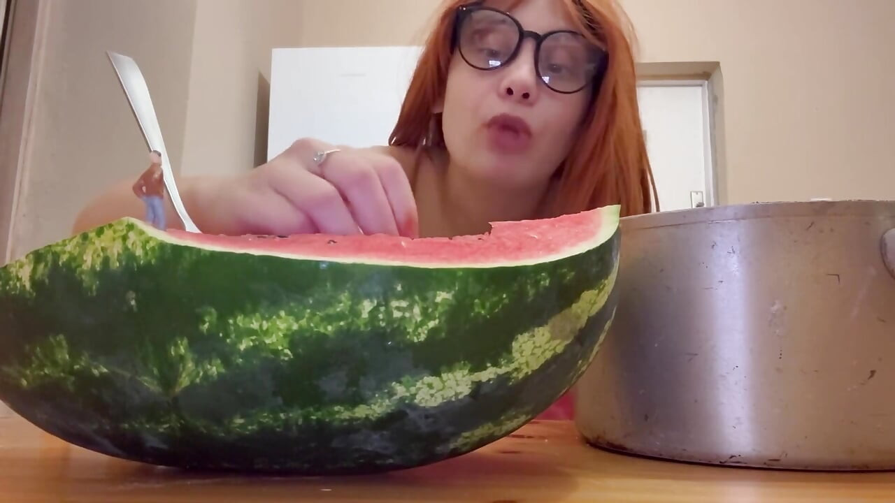 Giantess Stepsister Eats Watermelon and Is Really Horny While Tiny Stepbrother Watches Giantess Stepsister Eat