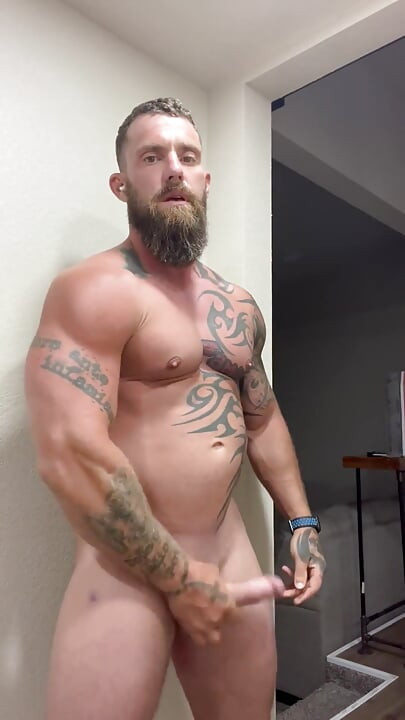 Tattooed Viking Flexes While Stroking for You