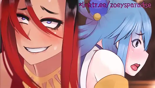 Futanari fucks a beautiful young woman with blue hair so hard it drives her crazy