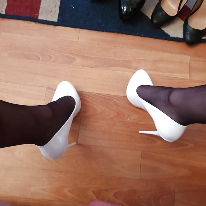 First Cumshots on New White Heels