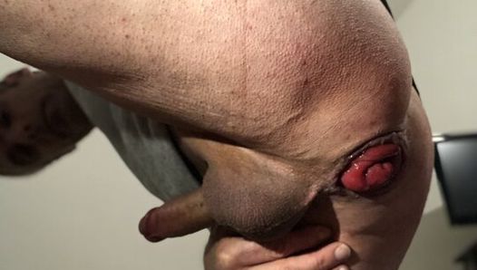 big anal dilation, cumshot between the thighs near the big slit