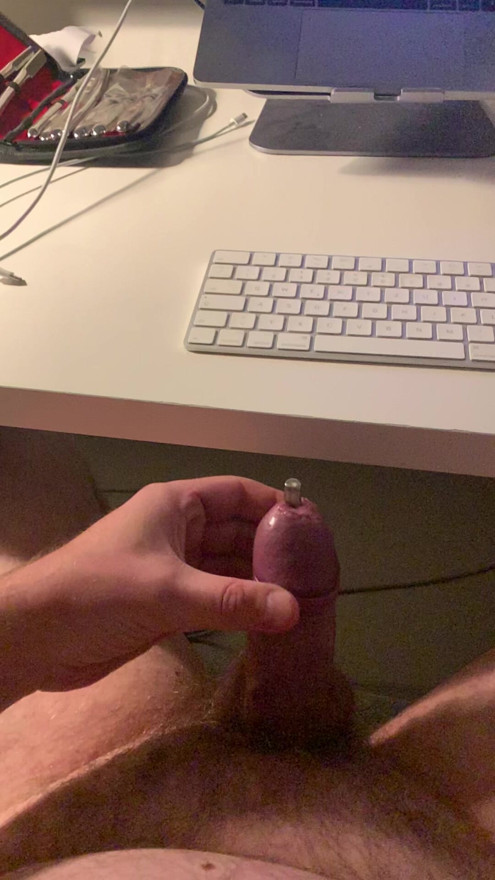 Sounding fat cock with metal rod