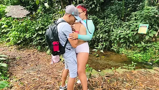 Chubby with glasses training in the woods lets a stranger rip her pants