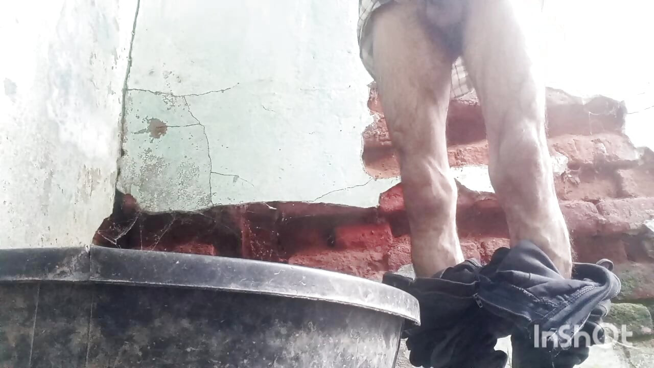 Desi Indian boy is taking a bath naked