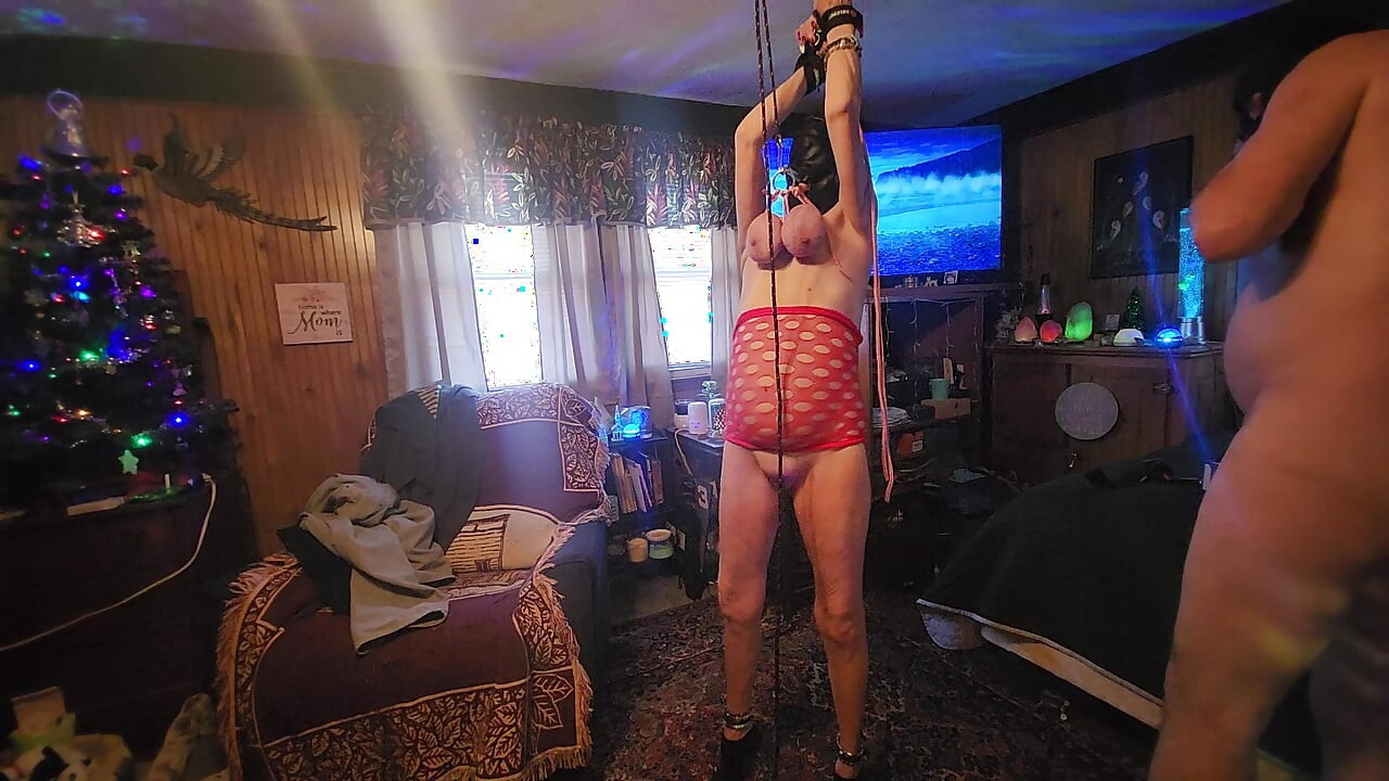 Hanged by Her Tits and Whipped
