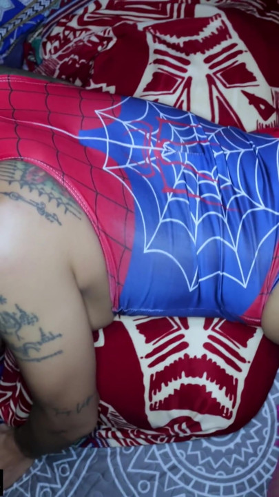 Spiderman theme Asian ladyboy femboy cock sucked and anal fuck | Clip 2
