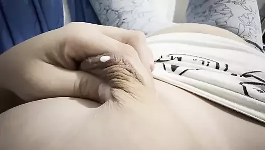 I milk my big nipple I love to see how the milk comes out of my tits