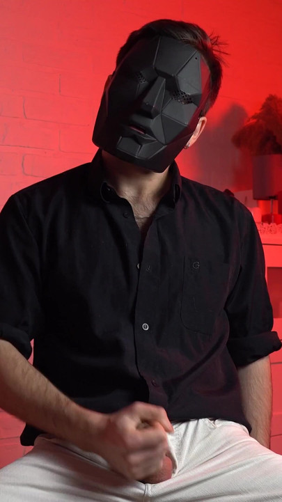 Masked handsome man Noel Dero watches kinky porn and jerks off. Loud moans and orgasm of a young guy. | Clip 1