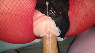 hot wine colored corset, shoot a huge cumshot on my pussy