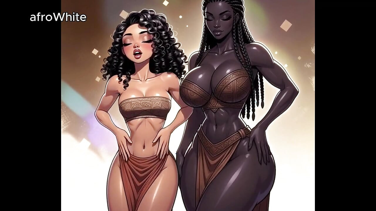 AI genereret - Hentai tegneserie animeret afroamerikansk sort ibenholt europæisk trans gudinde stripper knepper stedsøster rå