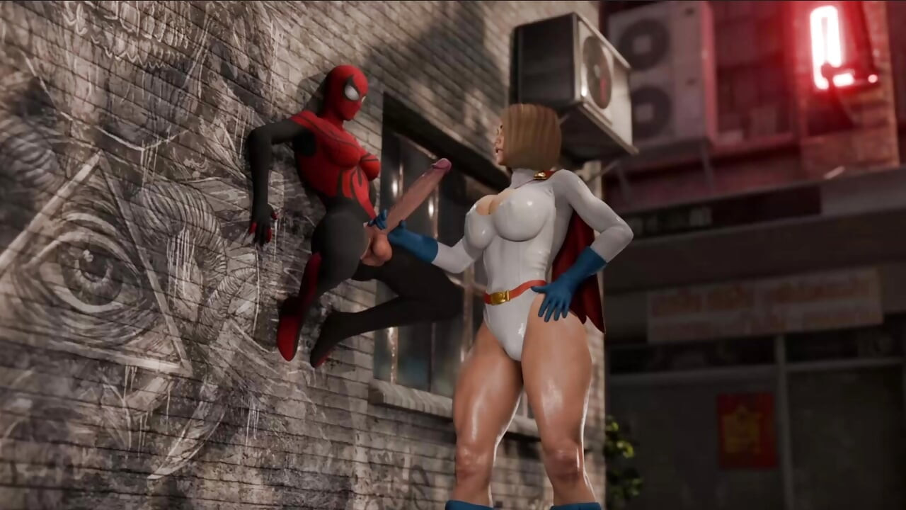 Power Girl Bent Over, Spider-Man Behind - A Crossover for the Ages
