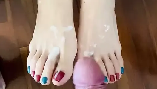 Cumming on wife feet!