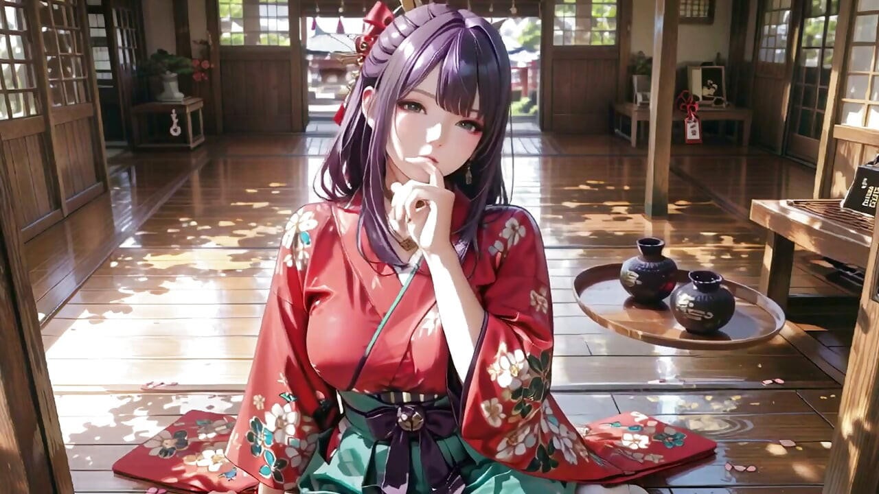 紫髪着物娘のプライベートモーニング！赤と緑のぶつかり合いがヤバい。