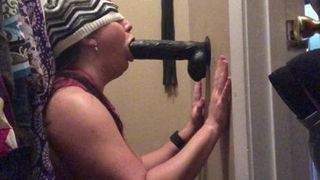 Punishment sitting in closet sucking bbc dildo