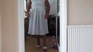 Wanking in my pleated dress and nylon slip