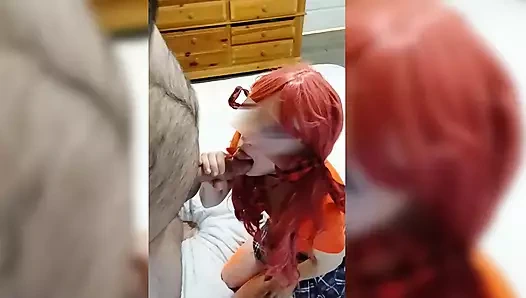 Murid rambut merah orgasme berkali-kali dan dicrot di muka berantakan