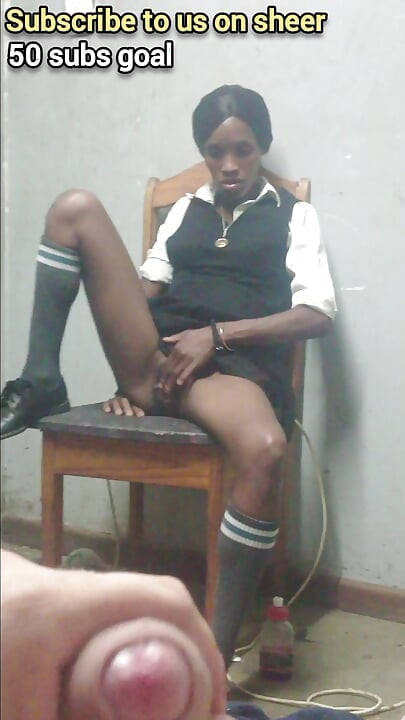 Black Teenager Play with Black Pussy in Her School Uniform on a Chair