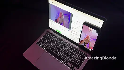 Amazing Blonde bitch fucked in front of viewers during a webcam show