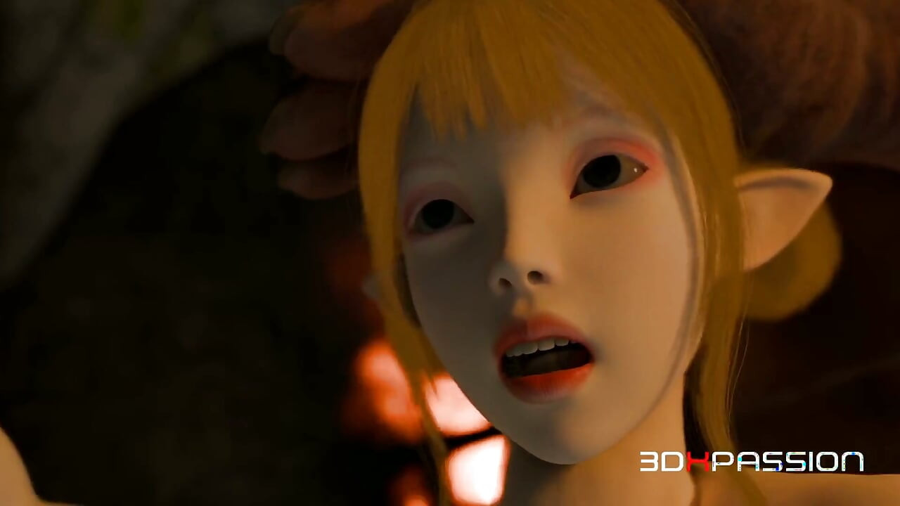 ダンジョンドミネーション：オークがエルフの少女を激しいアナルファックと中出しで壊す