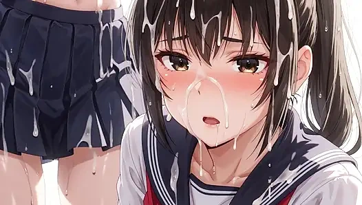 Das studentenmädchen wird auf ihr gesicht gespritzt