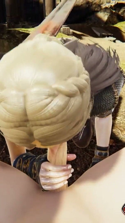 誘惑的維京女孩在村莊 3D Hentai - 大雞巴口交、POV 手淫服務和口中射精 | 短片 1