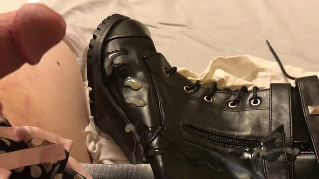 Naughty Crossdresser shooting load on her boots
