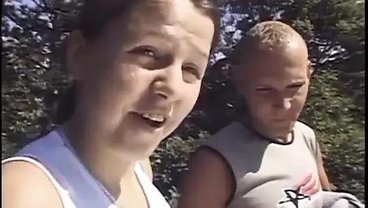 Outdoor fuck and strapon for a bisexual threesome