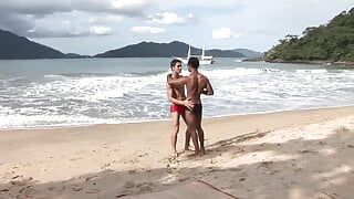 Wild beach fuck together with hot gay boys