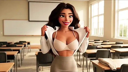 Ateşli öğretmen sınıf sırasında tamamen çıplak soyunuyor - erotik çıplak ders