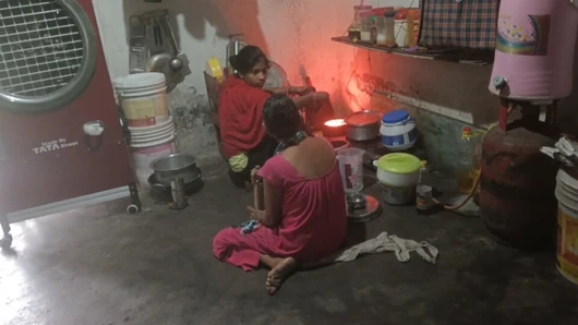 Stepsister did a handjob for the first time in front of stepmom, sucked cock, showed big tits in Hindi audio