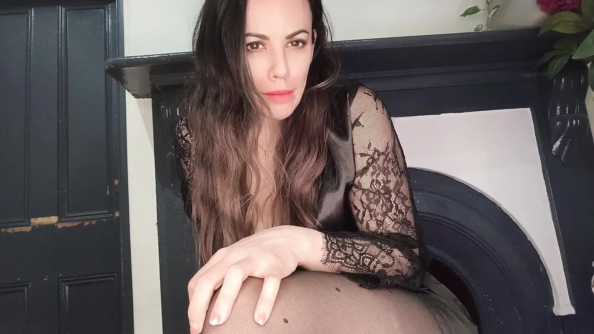 Next Door Neighbour Wears Black Nylon Stockings And Shows Off Her Asshole