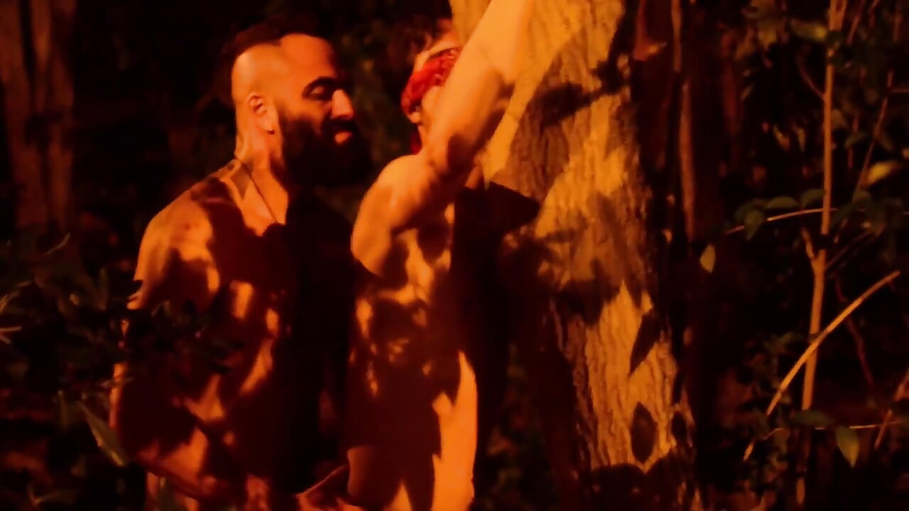 Sub Is Restrained and Used by Bearded Master in a Public Park.