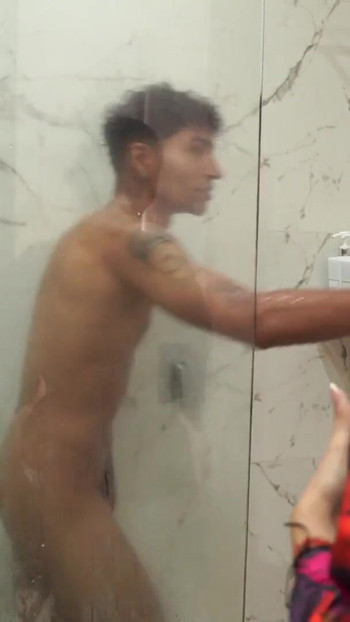 Spectacular moment from "Big ass stepmom ends up fucking her skinny stepson after snooping on him in the shower"