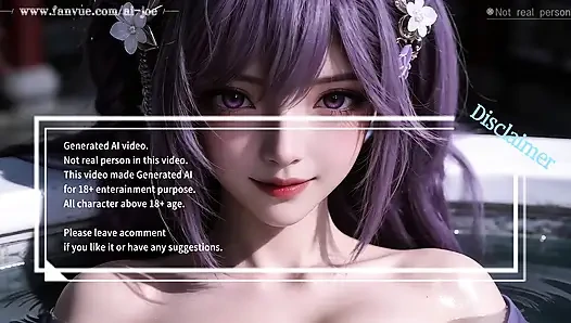 Красивая женщина с длинными классическими фиолетовыми волосами, дающим тебе сказочный опыт, тройничок секса, первая серия AI-генерирует