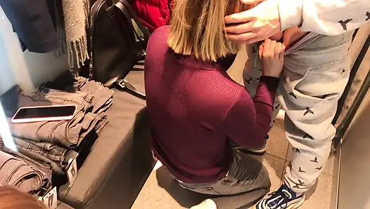 Sneaky Changing Room BJ – Amateur Girl Sucks Cock in Clothing Store RAW