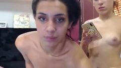 Young tranny pair small tits play on cam with each othe