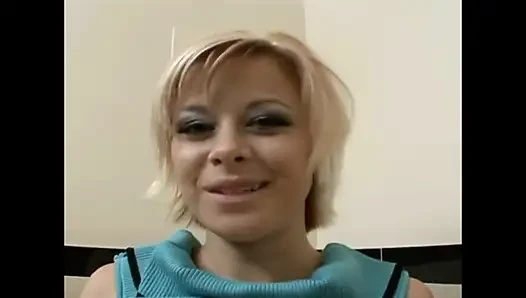 Busty blonde girl takes a hard cock in the toilet