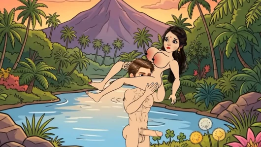 Man fucks woman with big cock in the forest, woman is very happy.