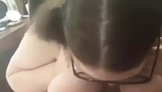 Nerdy BBW Titfucking And Blowing A Cock