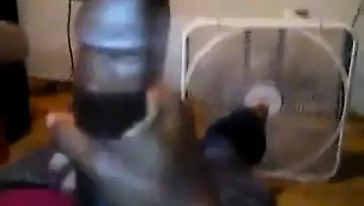 Büyük bir siyah horoz ve kremsi bir yük