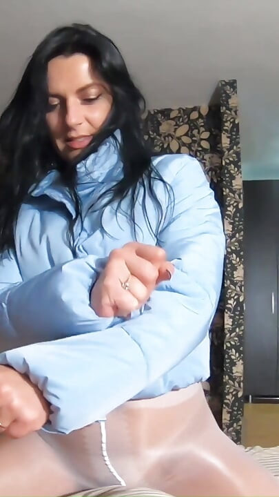 Milfycalla- a Lot of Cum on My New Sky Blue Down Jacket and White Pantyhose