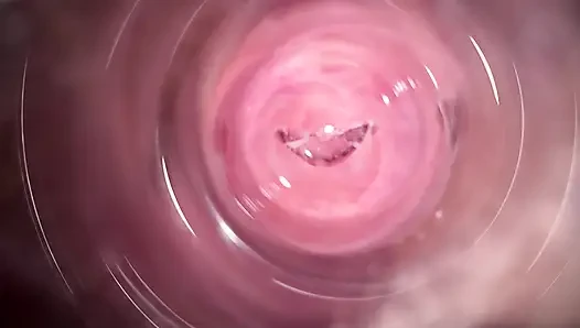 Camera deep inside Mia's tiny creamy vagina
