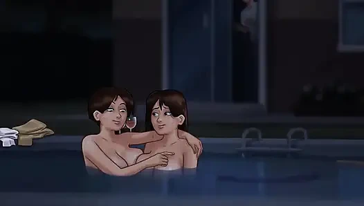 SummerTime Saga: пасынок застукал свою мачеху обнаженной в бассейне с еще одной женщиной, эпизод 186