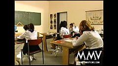 Dirty schoolgirls riding dicks in classroom