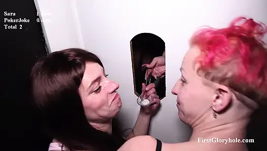 Gloryhole of Two Bisexual Cum Swallowing Girls