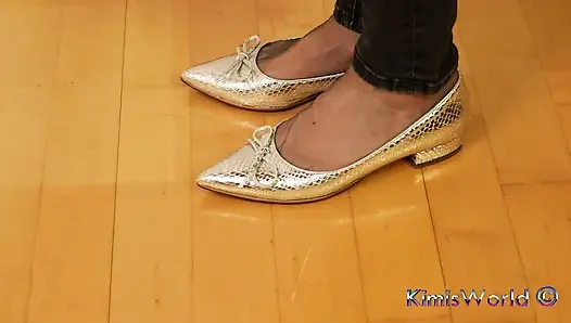 Asmr Nylon Footsteps - Shiny Flats Tapping on Wooden Floor